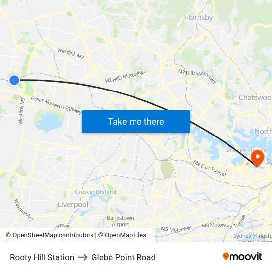 Rooty Hill Station to Glebe Point Road map