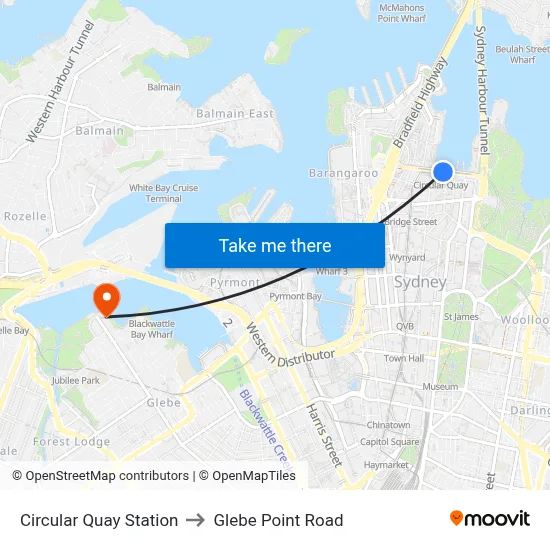 Circular Quay Station to Glebe Point Road map