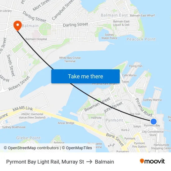 Pyrmont Bay Light Rail, Murray St to Balmain map
