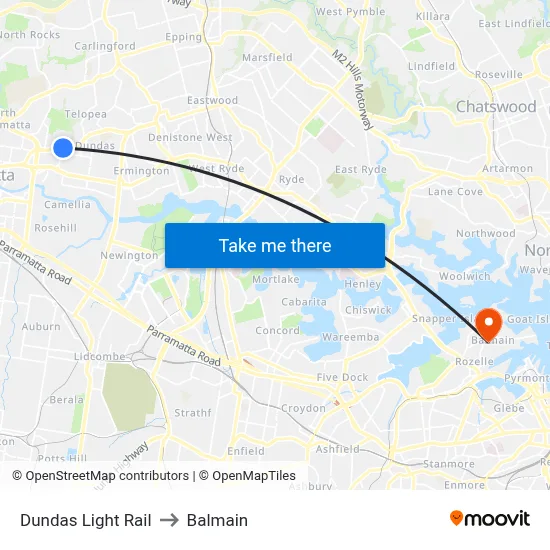 Dundas Light Rail to Balmain map