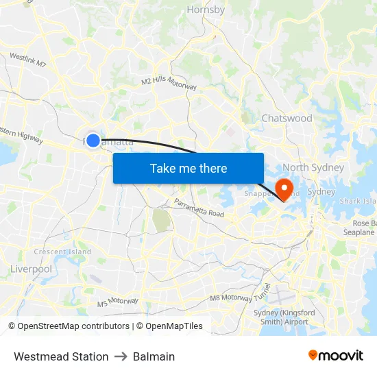 Westmead Station to Balmain map
