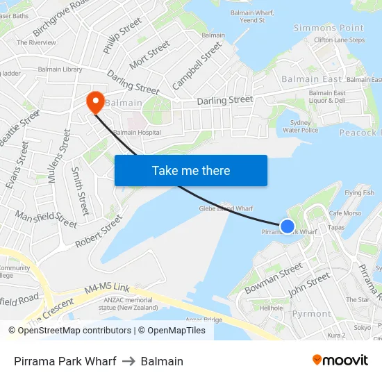 Pirrama Park Wharf to Balmain map