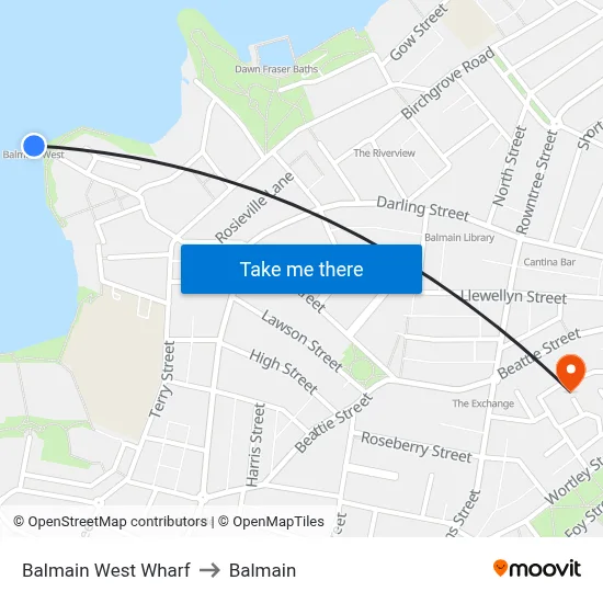 Balmain West Wharf to Balmain map