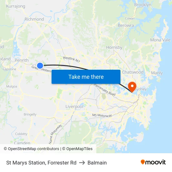 St Marys Station, Forrester Rd to Balmain map
