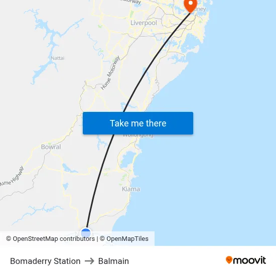 Bomaderry Station to Balmain map