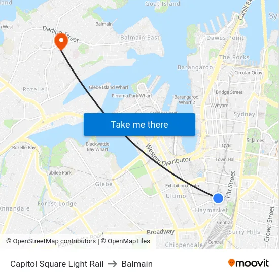 Capitol Square Light Rail to Balmain map