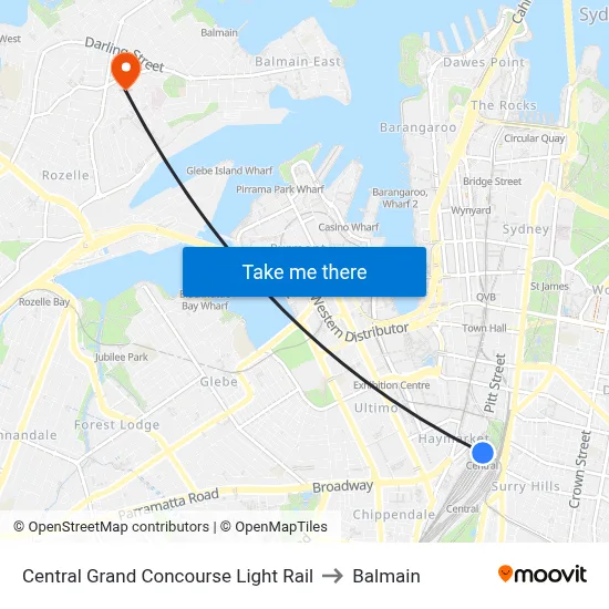 Central Grand Concourse Light Rail to Balmain map