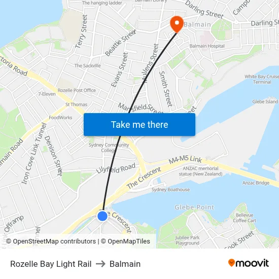 Rozelle Bay Light Rail to Balmain map
