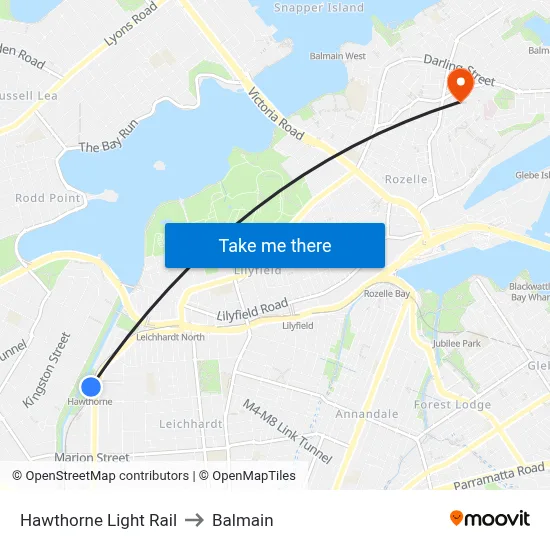 Hawthorne Light Rail to Balmain map