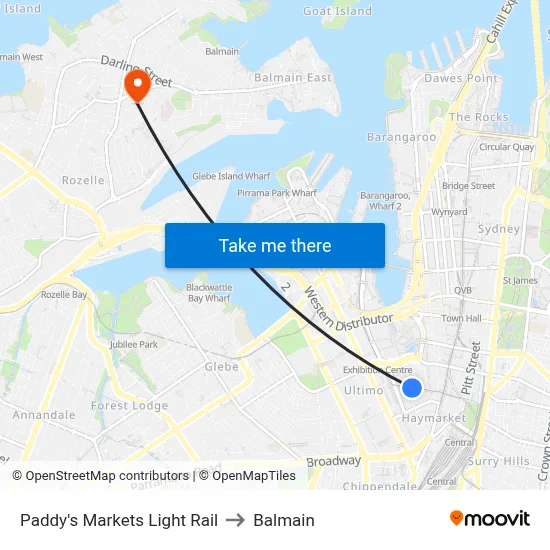 Paddy's Markets Light Rail to Balmain map