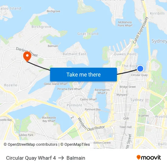 Circular Quay Wharf 4 to Balmain map