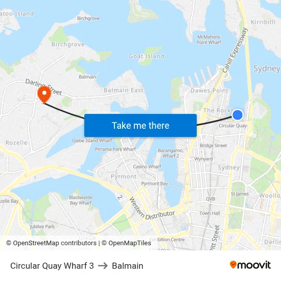 Circular Quay Wharf 3 to Balmain map