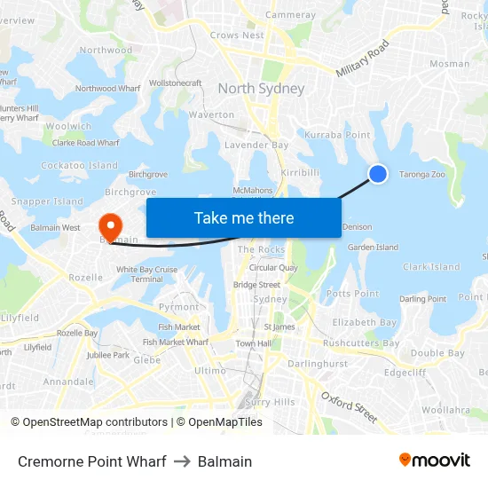 Cremorne Point Wharf to Balmain map
