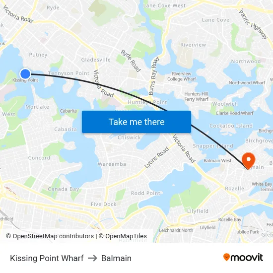 Kissing Point Wharf to Balmain map