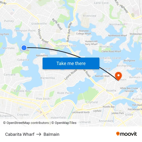 Cabarita Wharf to Balmain map