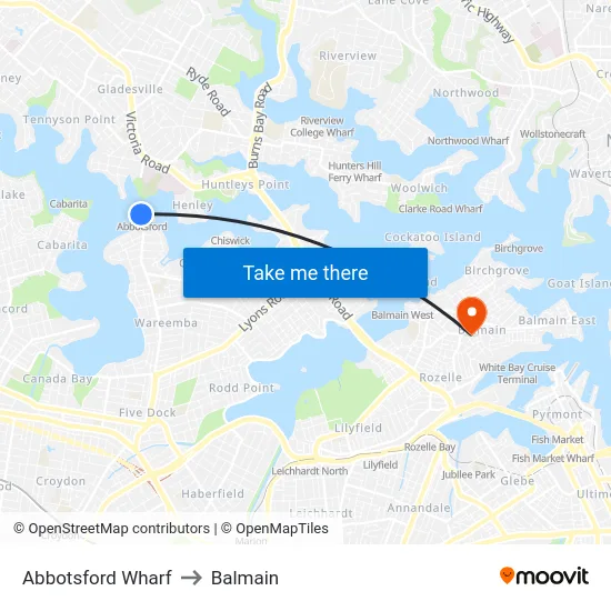 Abbotsford Wharf to Balmain map