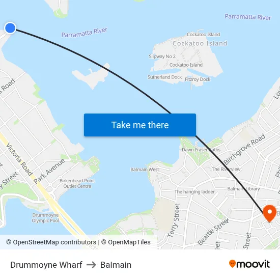 Drummoyne Wharf to Balmain map