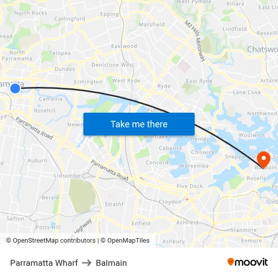 Parramatta Wharf to Balmain map