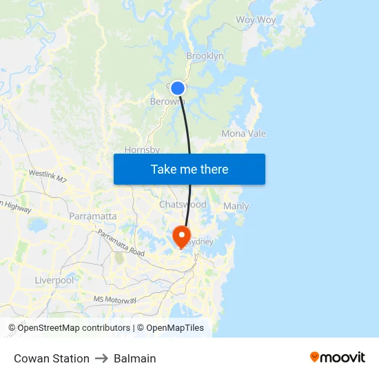 Cowan Station to Balmain map