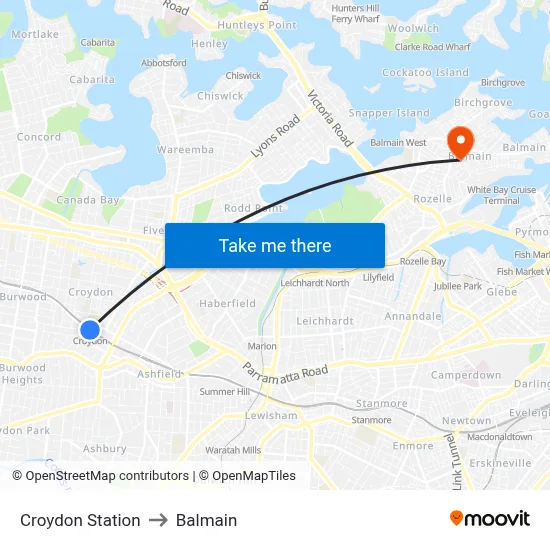 Croydon Station to Balmain map