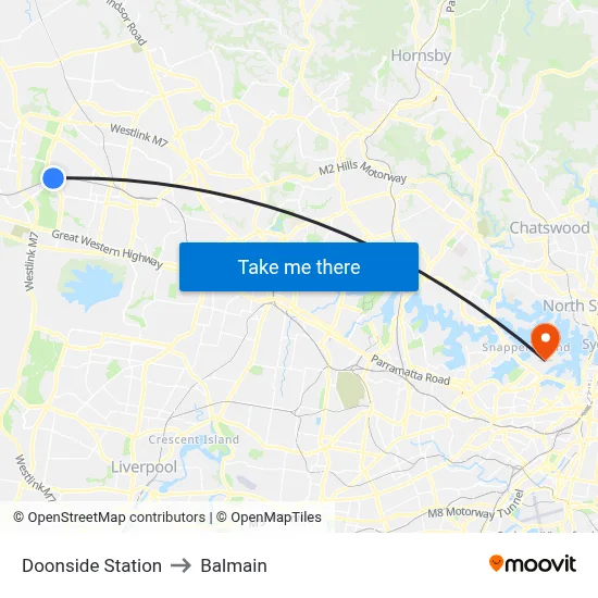 Doonside Station to Balmain map