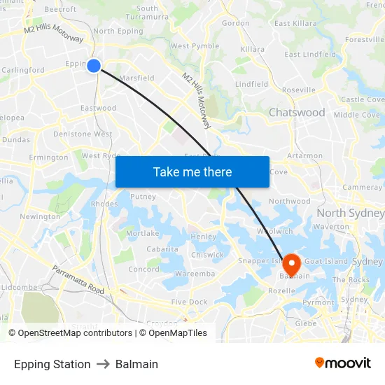 Epping Station to Balmain map