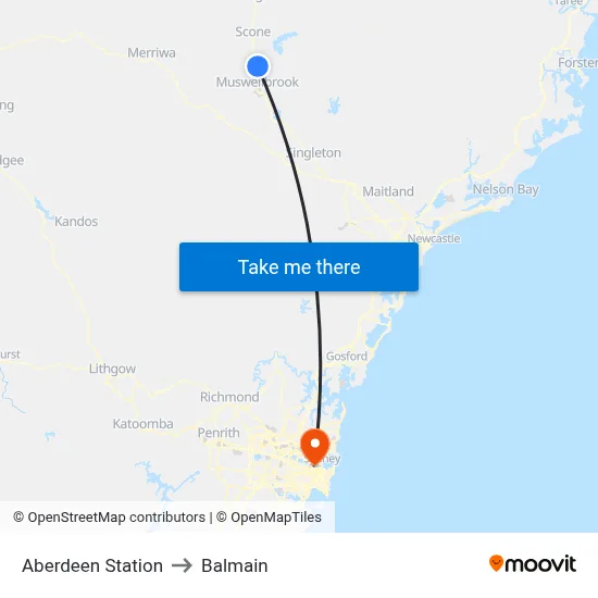 Aberdeen Station to Balmain map