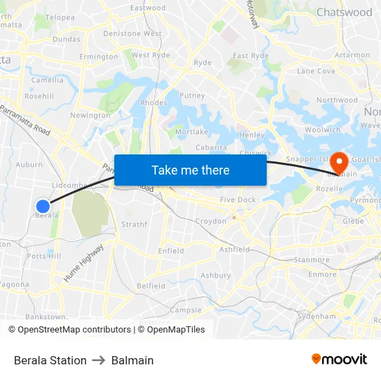 Berala Station to Balmain map