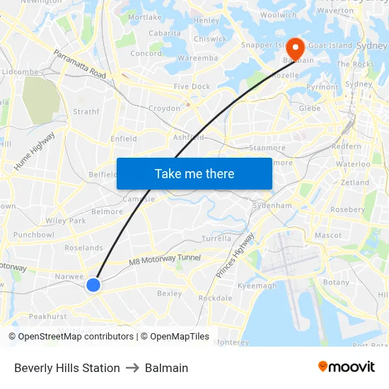 Beverly Hills Station to Balmain map