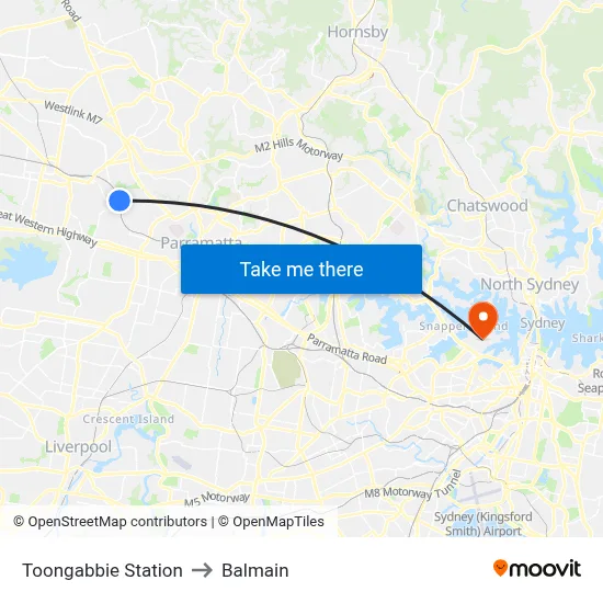 Toongabbie Station to Balmain map