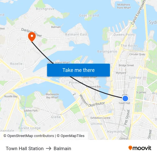 Town Hall Station to Balmain map
