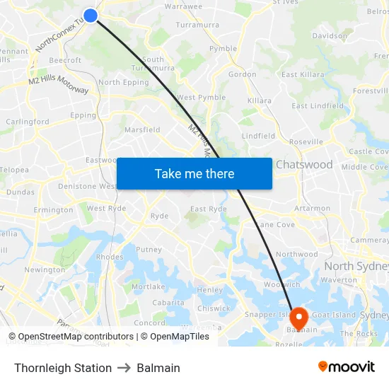 Thornleigh Station to Balmain map