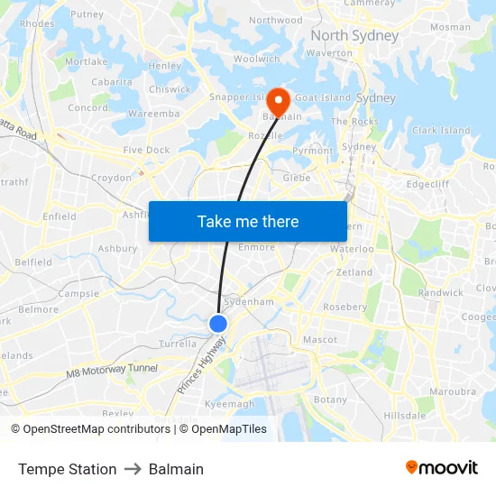 Tempe Station to Balmain map