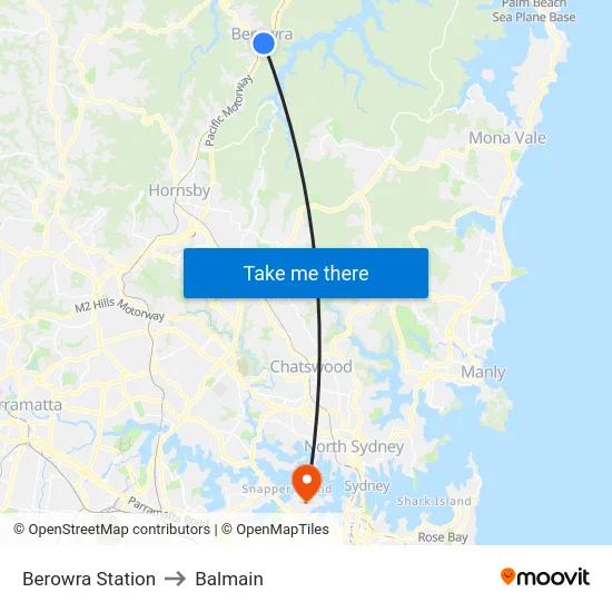 Berowra Station to Balmain map