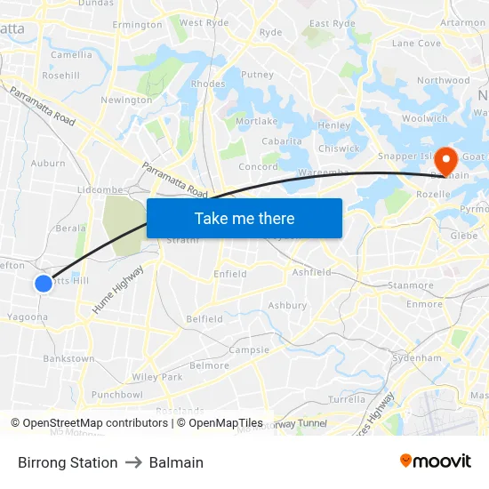 Birrong Station to Balmain map