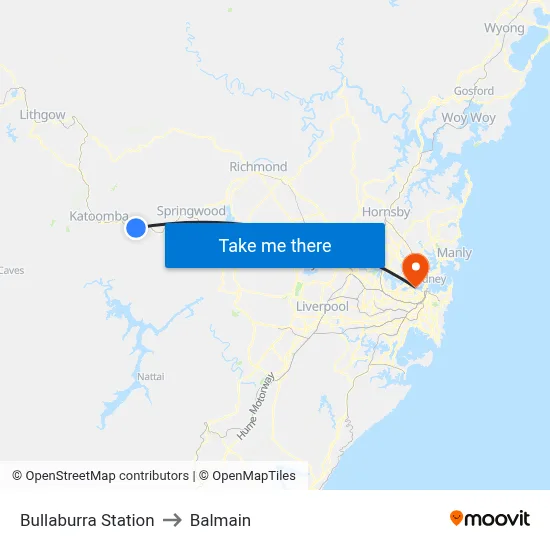 Bullaburra Station to Balmain map