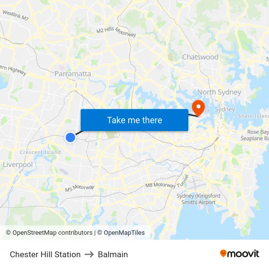 Chester Hill Station to Balmain map