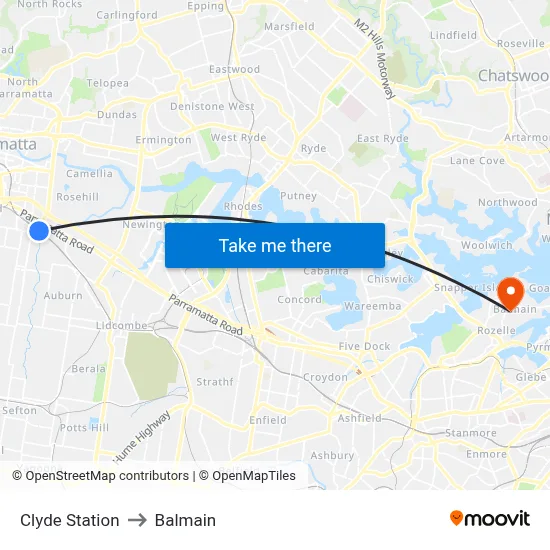 Clyde Station to Balmain map