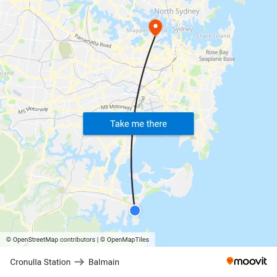 Cronulla Station to Balmain map