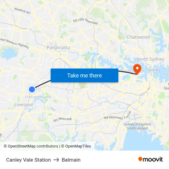 Canley Vale Station to Balmain map