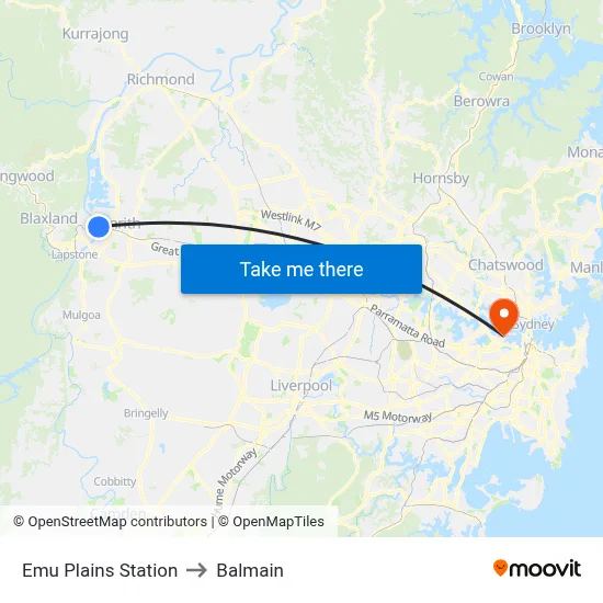 Emu Plains Station to Balmain map