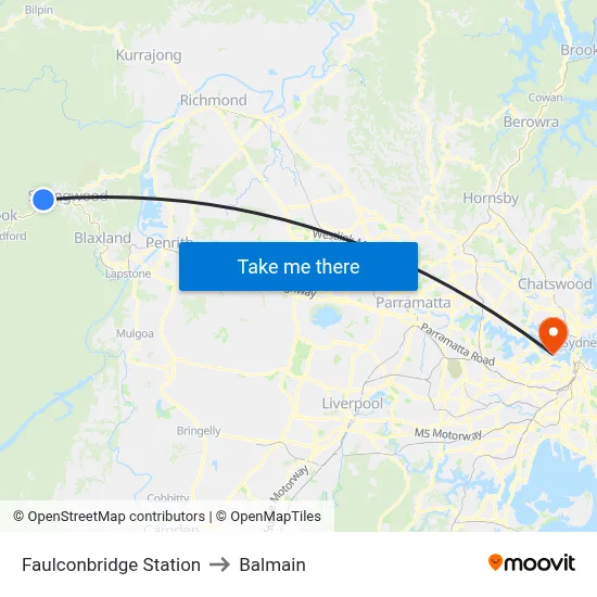 Faulconbridge Station to Balmain map