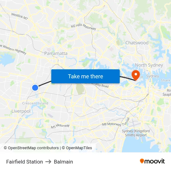 Fairfield Station to Balmain map