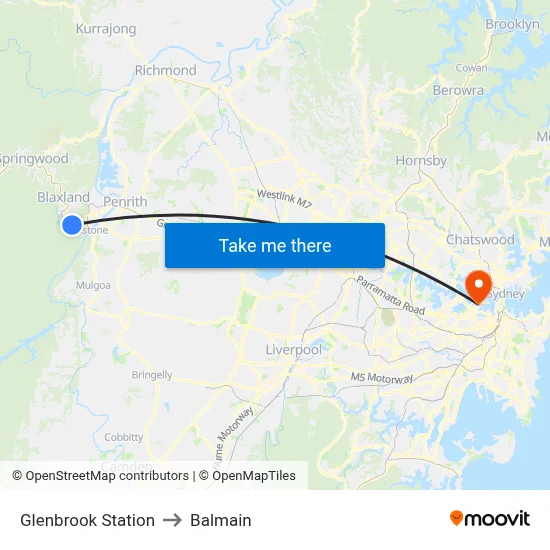 Glenbrook Station to Balmain map