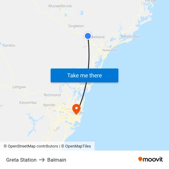 Greta Station to Balmain map