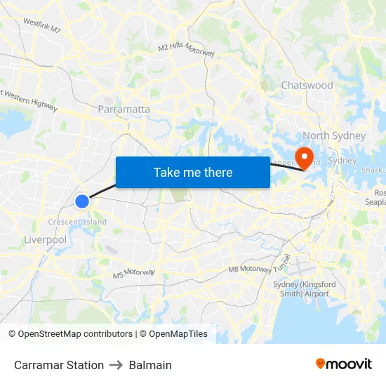 Carramar Station to Balmain map