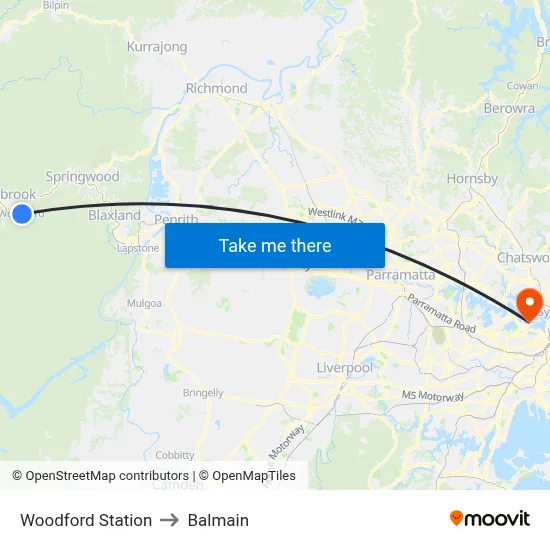 Woodford Station to Balmain map