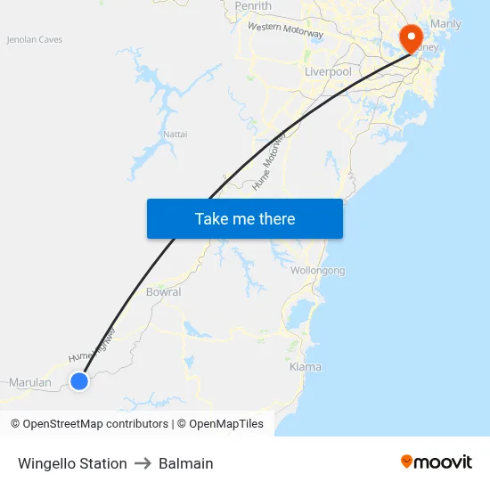 Wingello Station to Balmain map