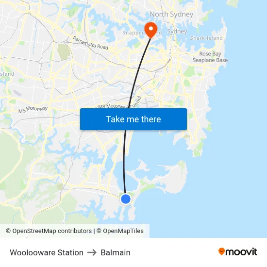 Woolooware Station to Balmain map