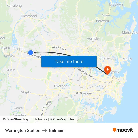 Werrington Station to Balmain map